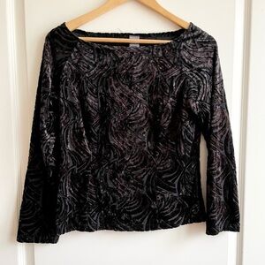 Vintage 90s Hanky Panky Velvet Burnout Top Boat Neck Size L Whimsigoth Grunge